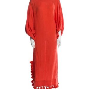Rhode Resort - Delilah Open Neck Tassel Trimmed Dress in orange/tomato red